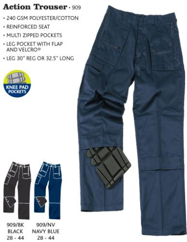 Blue Castle Action Trousers With Zip Pockets Knee Pad Pockets (909) CLEARANCE