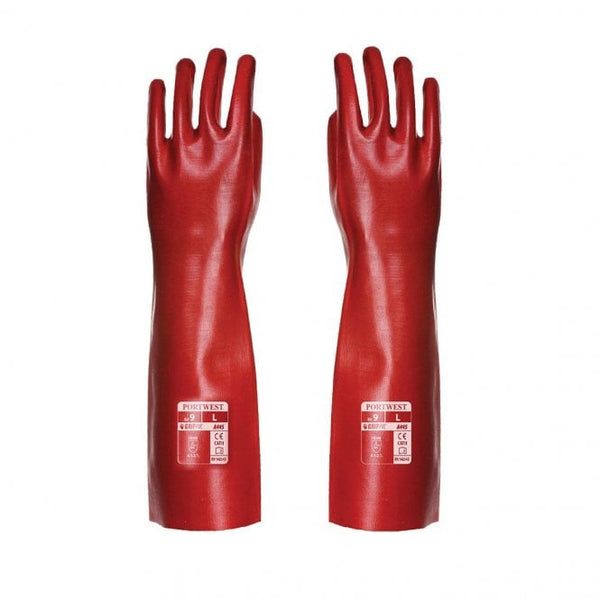 Portwest A445 Red PVC Gauntlet / Gloves Waterproof 45cm/XL