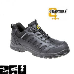 Grafters Black Leather Non Metal Composite Safety Trainer SIP (M462A) CLEARANCE