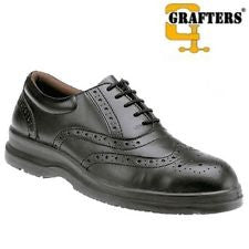 Grafters Uniform Black Smooth Leather Brogue Steel Toe Cap Shoes SBP (M776A/M9776A) CLEARANCE