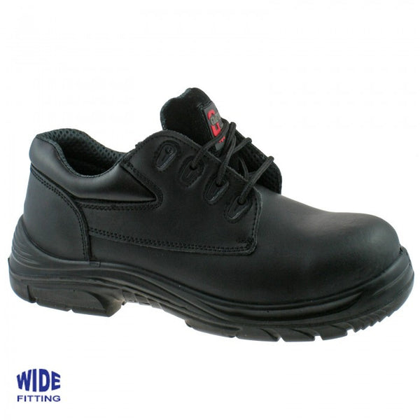 Grafters Black Leather Extra Wide Fitting Steel Toe Cap Safety Work Shoes SIP (M9504A)