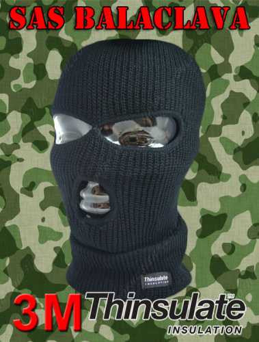 Black 3 Hole Thinsulate Fully Insulated Balaclava