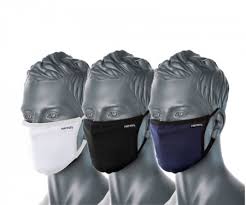 Anti-Microbial 3 Layer Ply Reusable Fabric Face Mask Adjustable In Black/Navy CV33