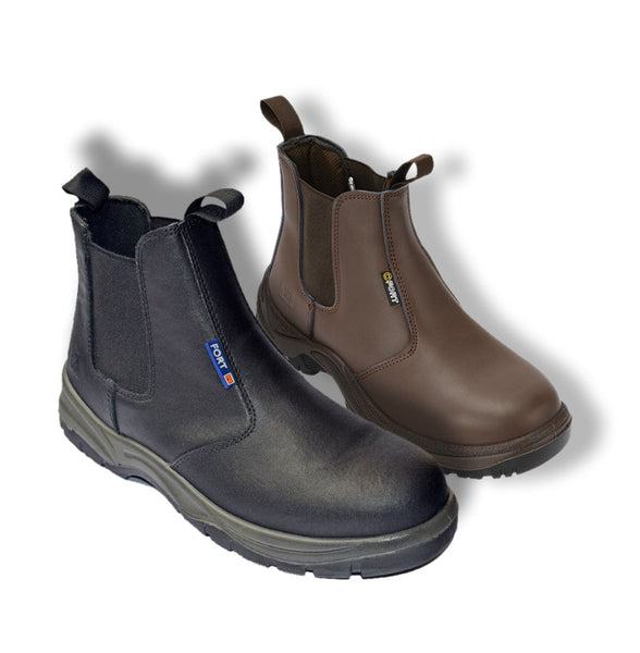 Fort Nelson Leather Safety Steel Toe Cap Dealer Boots Lightweight SIP In Black, Brown (FF103) CLEARANCE