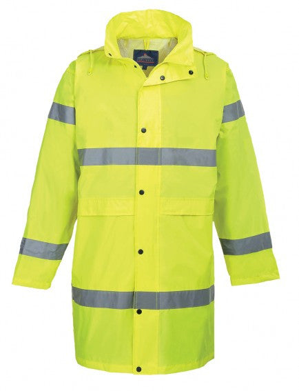 Hi-Vis Waterproof Long Rain Coat In Yellow And Orange (H442)