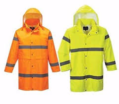 Hi-Vis Waterproof Long Rain Coat In Yellow And Orange (H442)