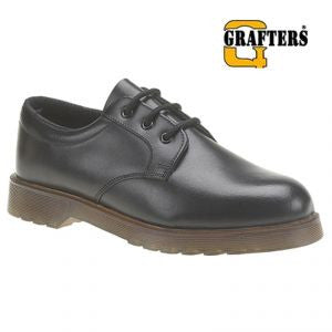 Grafters Black Smooth Leather Uniform Non Safety Air Cushion Sole Shoes (M162A/S103) CLEARANCE