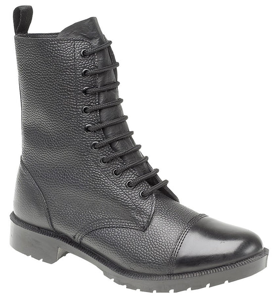 Grafters Unisex Black Leather 10 Eyelet Hi Leg Cadet Boots (M165A)  CLEARANCE