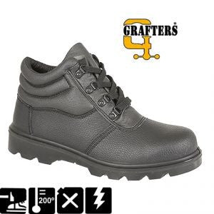 Grafters Treaded Black Leather Safety Boot SB (M240A) CLEARANCE