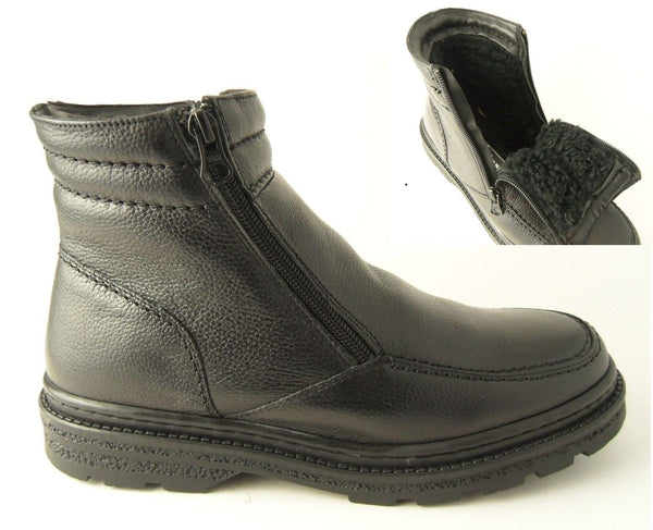 Roamers/San Marlow Black Leather Twin Zip Fur Lined Boots (M333A/LM9914)  CLEARANCE