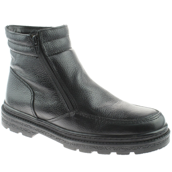 Roamers/San Marlow Black Leather Twin Zip Fur Lined Boots (M333A/LM9914)  CLEARANCE