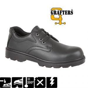 Grafters Black Leather Plain 3 Eyelet Safety Shoes SBP (M361A)  CLEARANCE