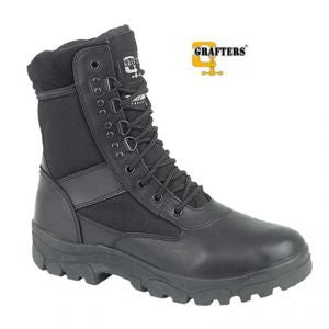 Grafters G Force Unisex Black Leather Combat Boots (M668A)  CLEARANCE