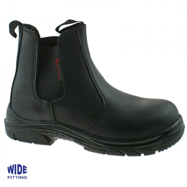 Grafters Black Leather Extra Wide Fit Steel Toe Cap Safety Dealer Boot SBP (M9502A)