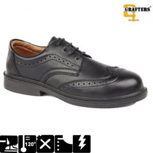 Grafters Managers Black Leather Brogue Steel Toe Cap Shoes SB (M973A)  CLEARANCE