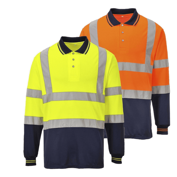 Portwest S279 Two-Tone Long Sleeved Polo Shirts In Yellow And Orange CLEARANCE