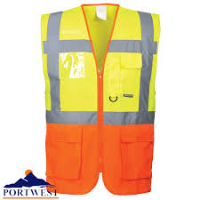 Portwest Prague Yellow/Orange Executive Hivis Vest With Pockets (S376) CLEARANCE