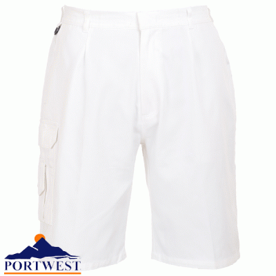 Portwest White Painters Decorators Multi Pockets Shorts Elasticated Waist 100% Cotton (S791)