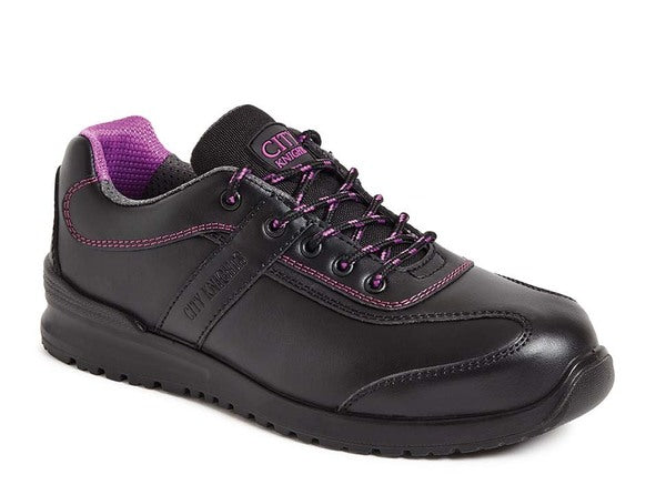 Ladies City Knights Black Smooth Leather Safety Metal Free Composite Trainer S1P SRC ( SS620 ) CLEARANCE