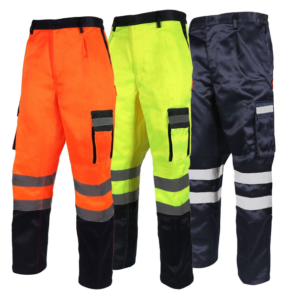 Hi-Viz  Poly Cotton Two Tone Combat Trousers  (196 Orange/223 Navy/213 Yellow) CLEARANCE